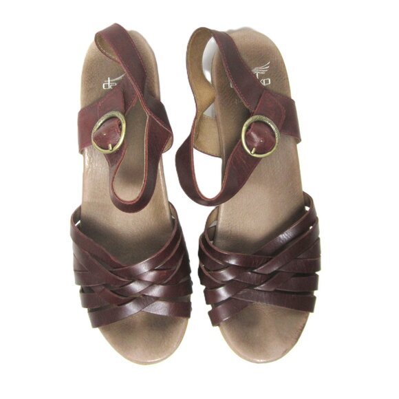 Dansko Dawson 41 US 10.5 11 Reddish Brown Vintage Ruby Platform Sandals Heels - Picture 7 of 12
